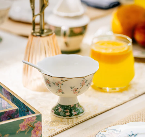 Victorian Green Dessert Cups - Set of 6