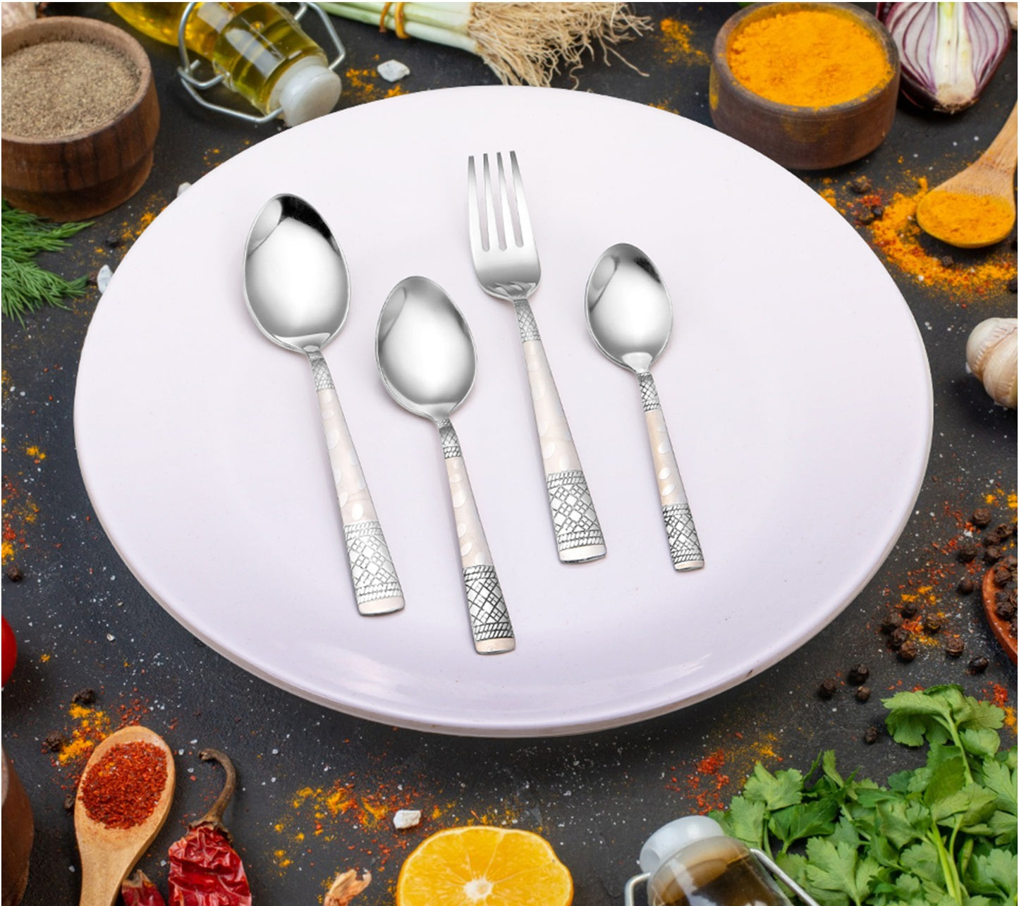 Cutlery Set with Wooden Stand Round - 25pcs