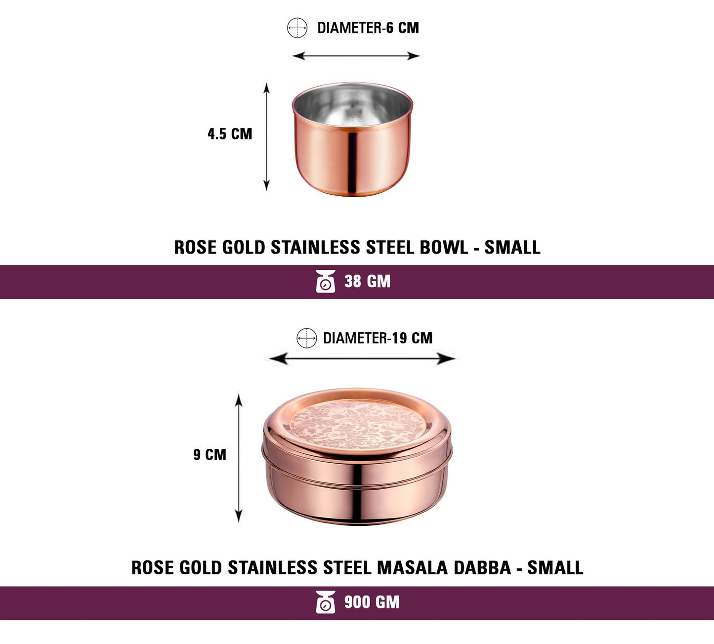 SS Rose Gold Finish Masala Box Small