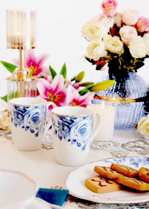 Azure Gold Coffee Mugs & Snack Tray