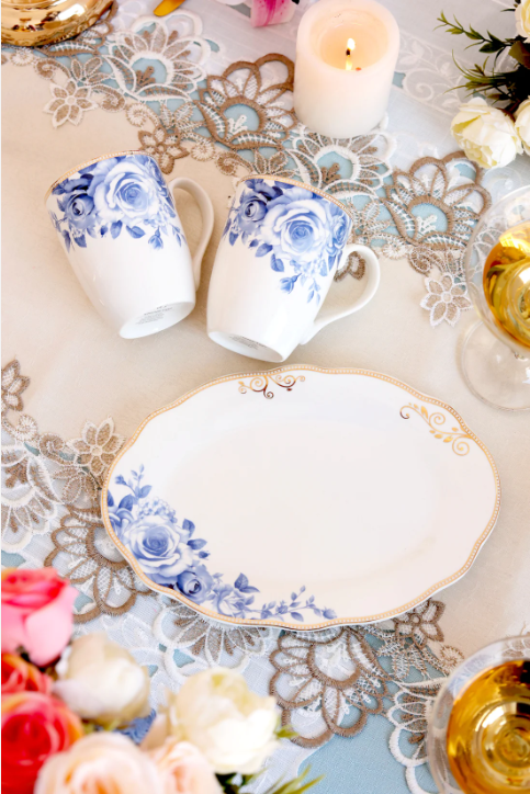 Azure Gold Coffee Mugs & Snack Tray