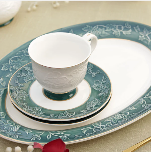 Emerald Green Cup & Saucer - Set of 6