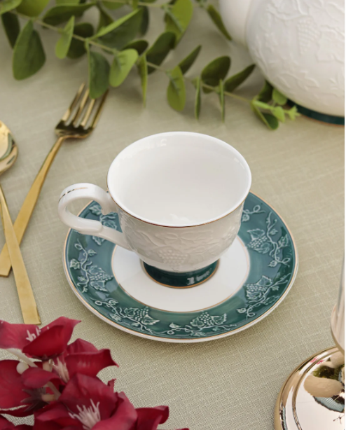 Emerald Green Cup & Saucer - Set of 6