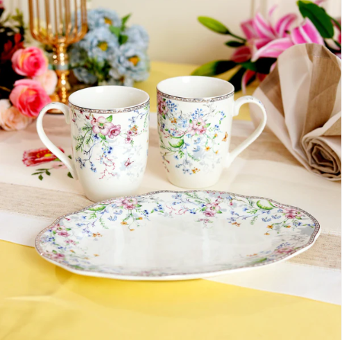 Flower Bed Coffee Mugs & Snack Tray