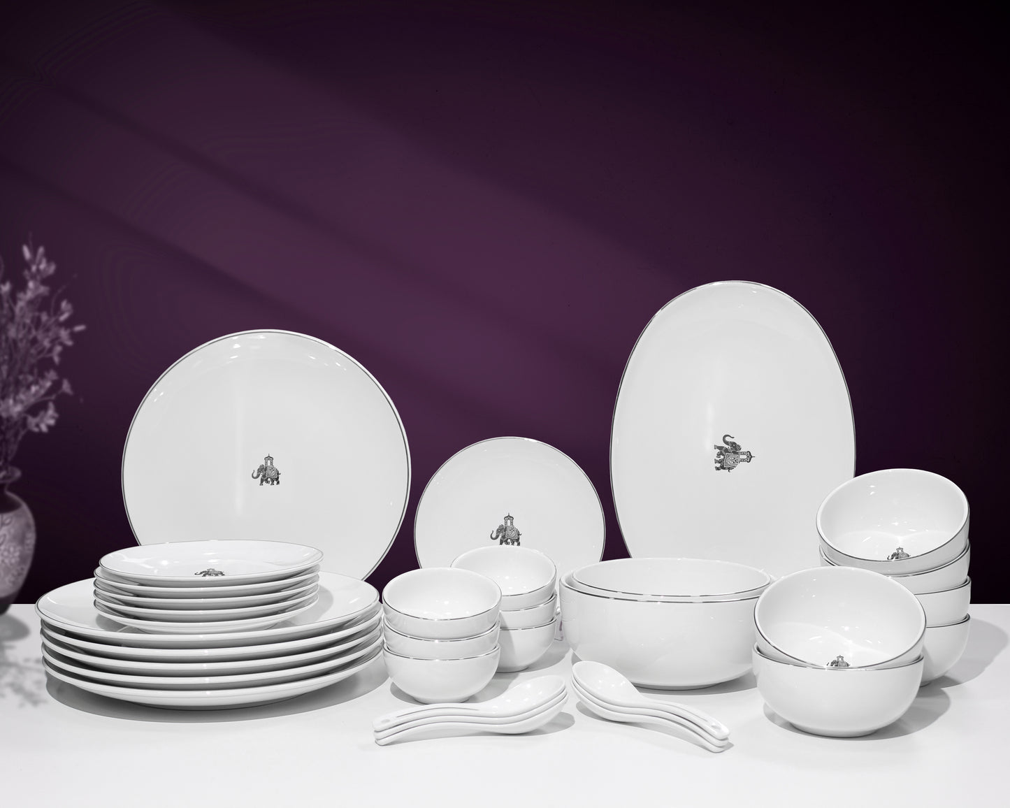 Platinum Gaj Motif  - 33 pcs dinner set