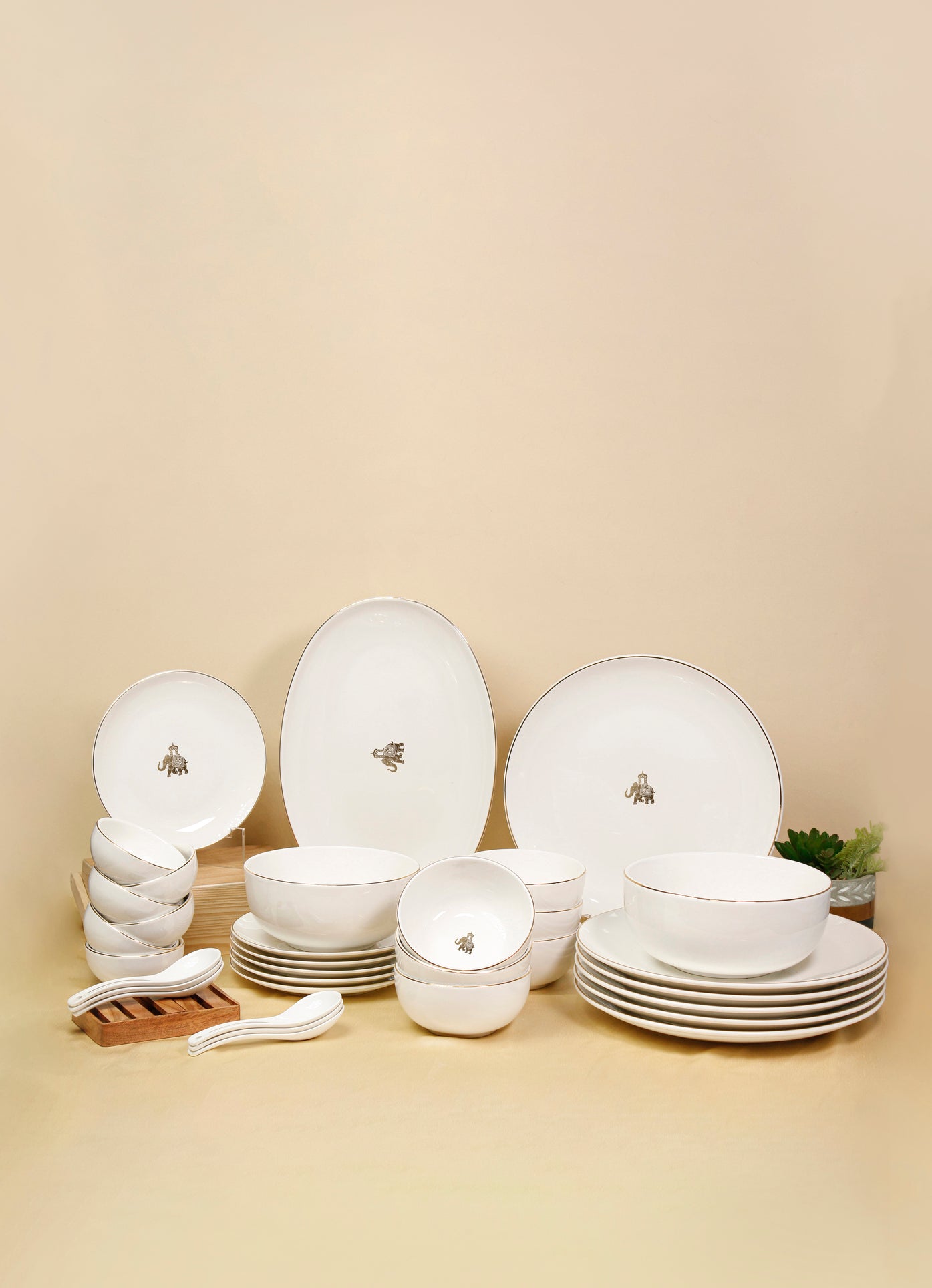 Platinum Gaj Motif  - 33 pcs dinner set