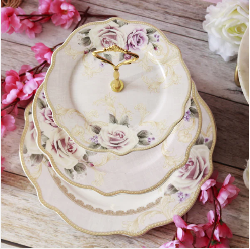 Gold Roses Three Tier Dessert Stand