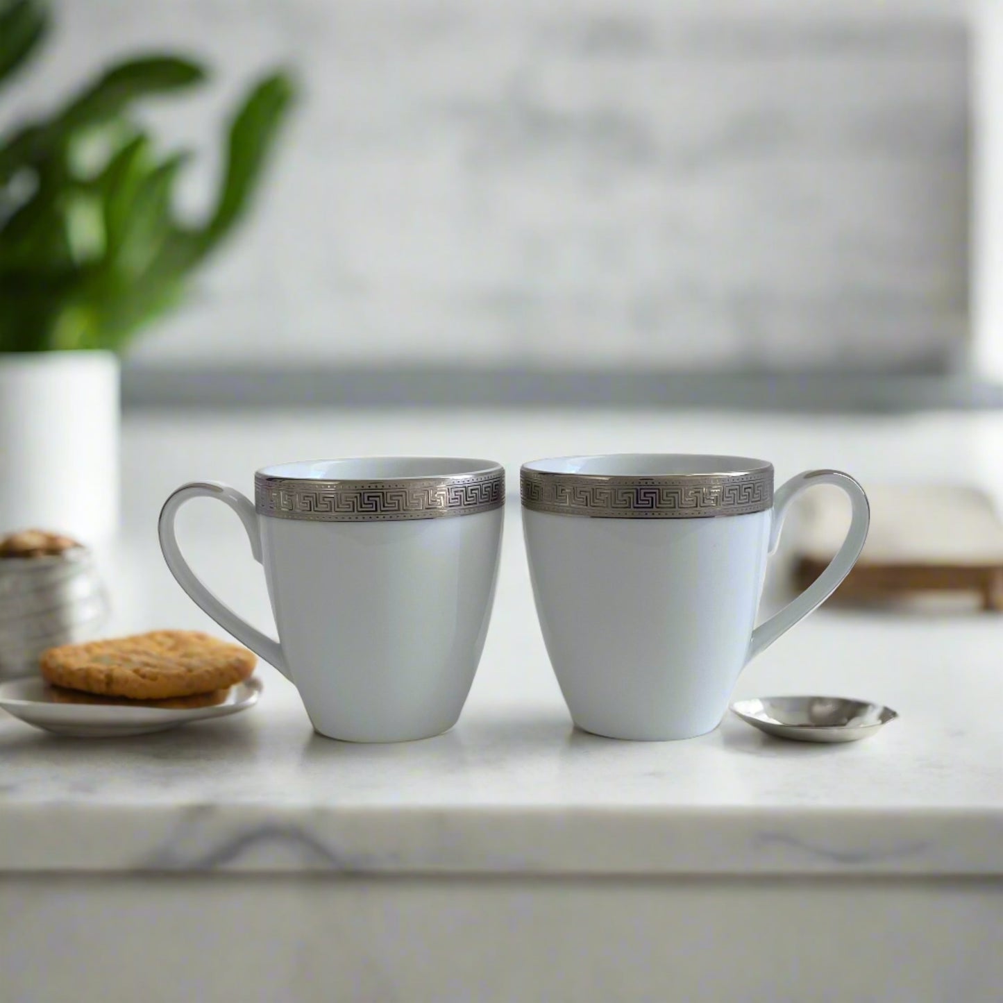 Dankotuwa Tea Cups set of 6 - Greek Key Platinum