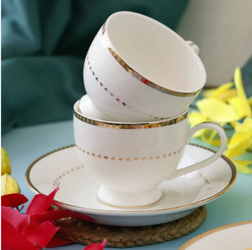 Ivory & Gold Cup & Saucer - Set of 6