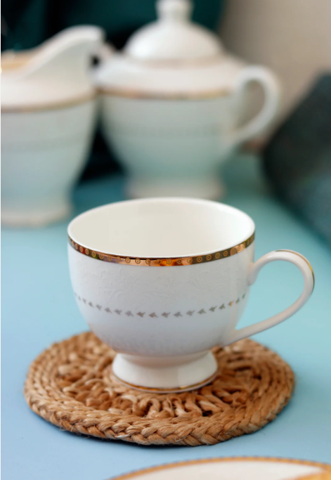 Ivory & Gold Cup & Saucer - Set of 6