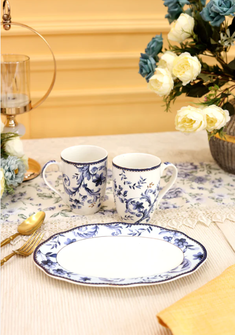 Midnight Blue Coffee Mugs & Snack Tray