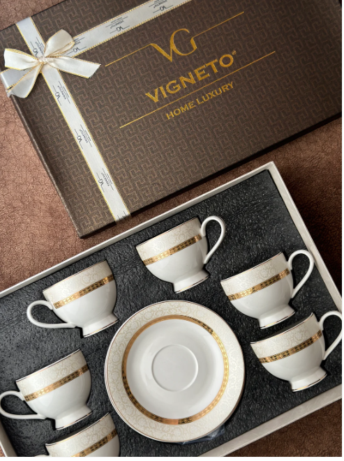 Opaline Gold Cup & Saucer - Set of 6