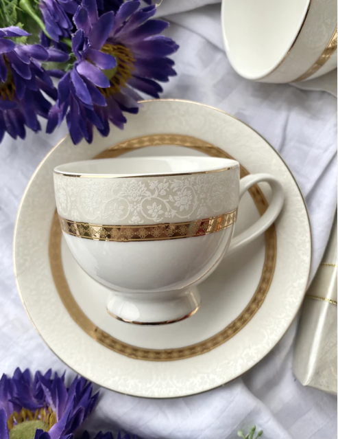 Opaline Gold Cup & Saucer - Set of 6