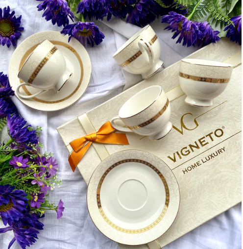 Opaline Gold Cup & Saucer - Set of 6