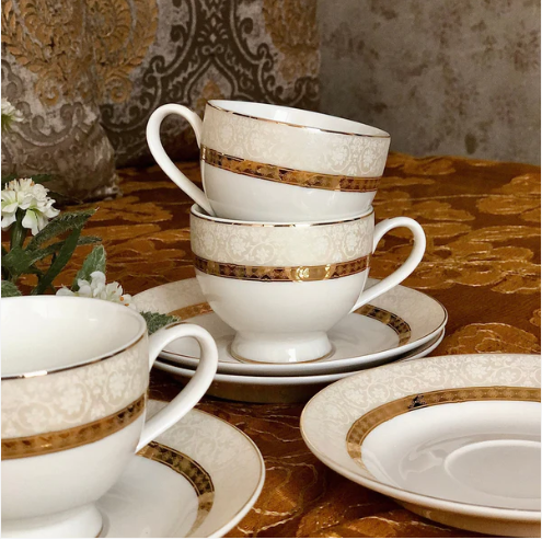 Opaline Gold Cup & Saucer - Set of 6