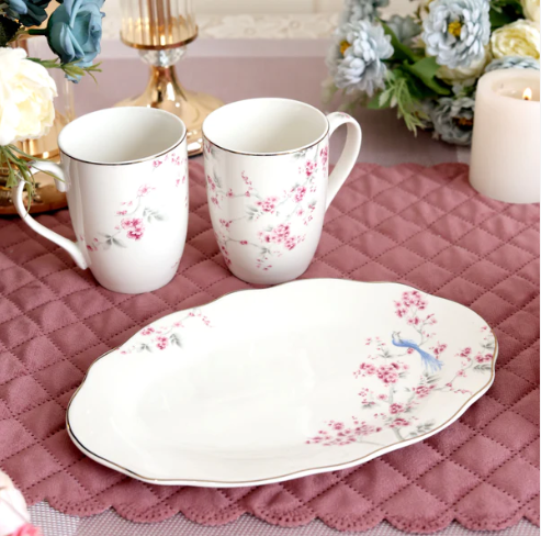 Orchid Bliss Coffee Mugs & Snack Tray