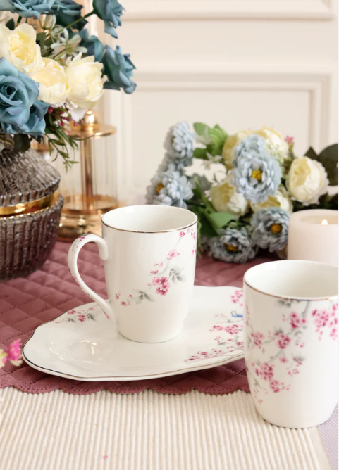 Orchid Bliss Coffee Mugs & Snack Tray