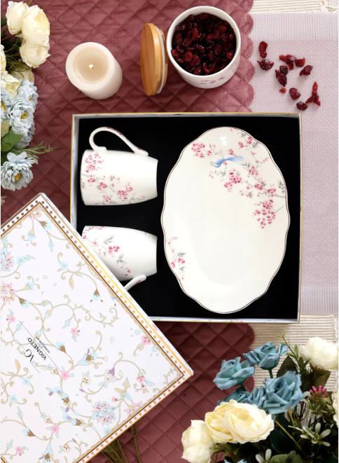 Orchid Bliss Coffee Mugs & Snack Tray