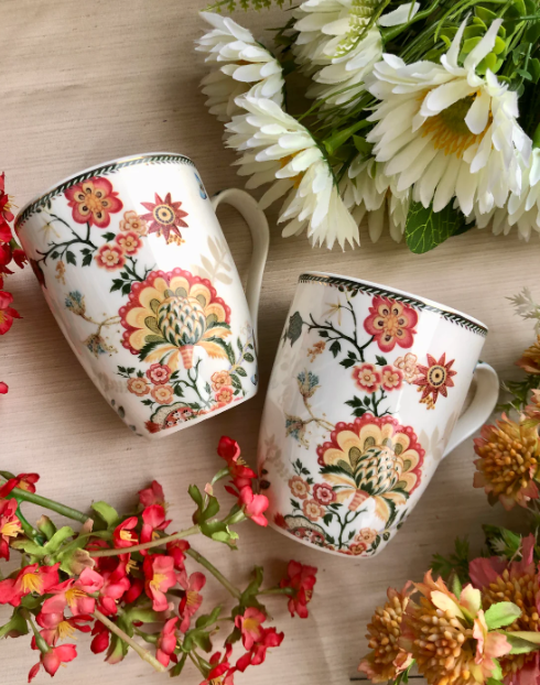 Red Flower Coffee Mug - Set Of 2