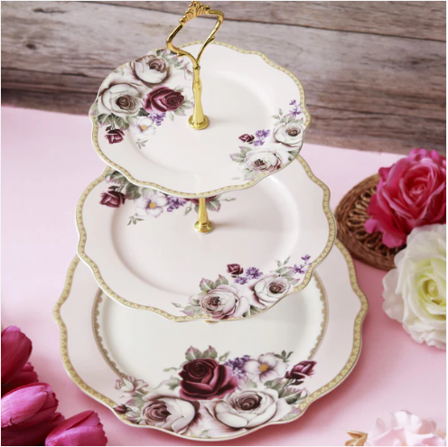 Rose Garden Three Tier Dessert Stand