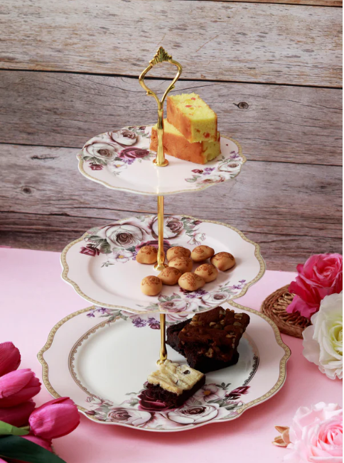 Rose Garden Three Tier Dessert Stand