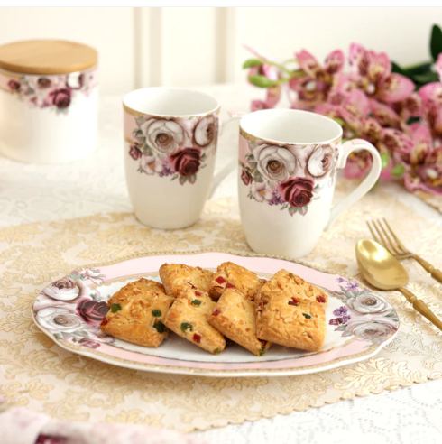 Rose Garden coffee Mugs & Snack Tray