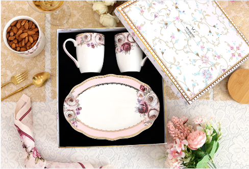 Rose Garden coffee Mugs & Snack Tray