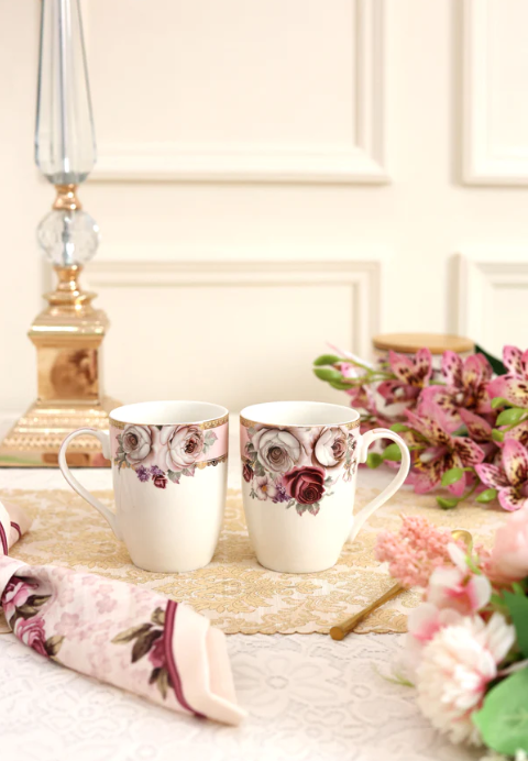 Rose Garden coffee Mugs & Snack Tray