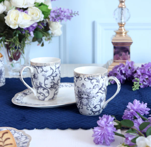 Royal Blue Coffee Mugs & Snack Tray