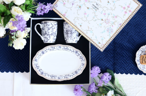 Royal Blue Coffee Mugs & Snack Tray