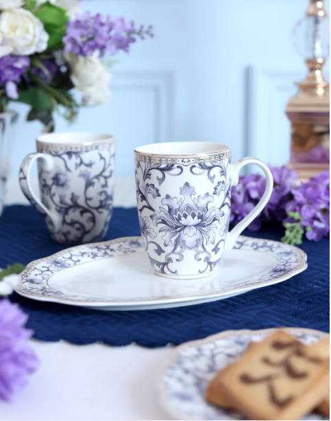 Royal Blue Coffee Mugs & Snack Tray