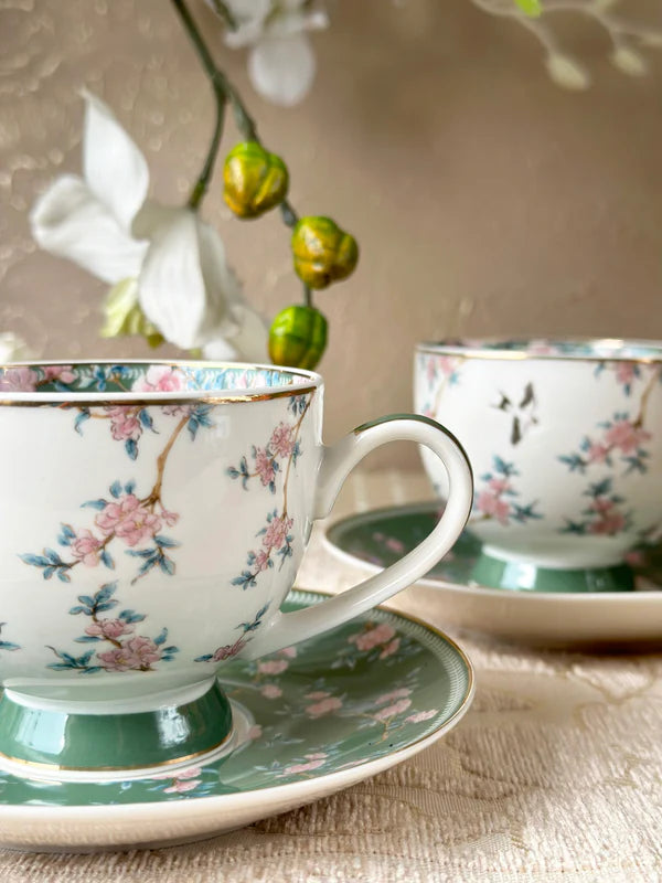 Victorian Green Cup & Saucer - Set of 6