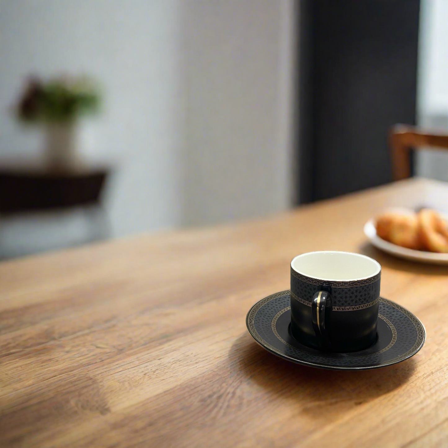 Dark Grey Matte Cup & Saucer - Set of 6